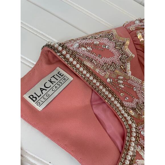 VTG Blacktie Oleg Cassini Maxi Mother Of The Bride Dress Peach Formal Silk 14 - Picture 4 of 8